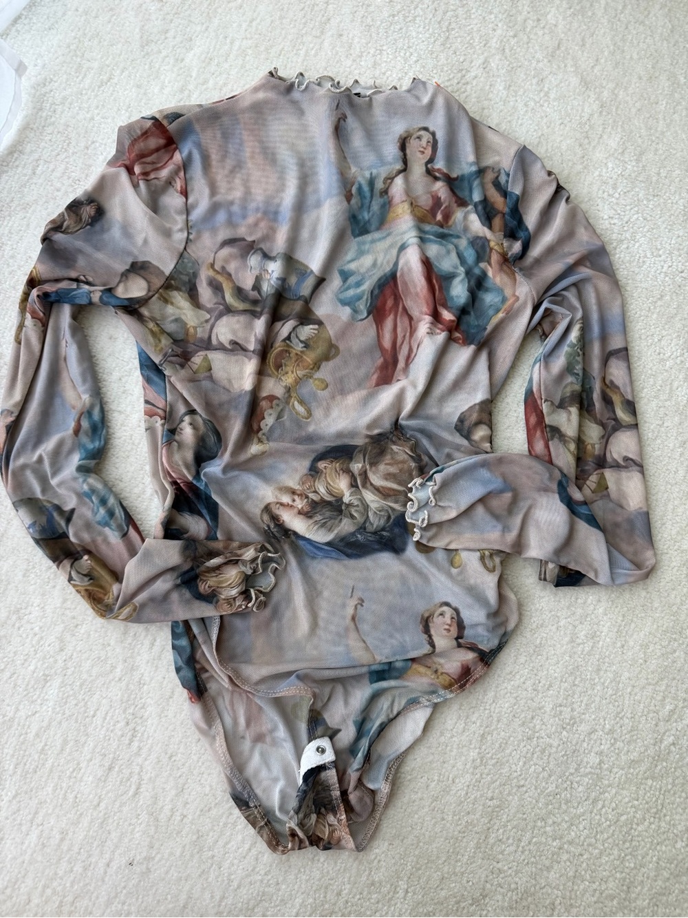 Forever 21 Sheer Printed Long Sleeve Bodysuit in Pastel Blue and Cream